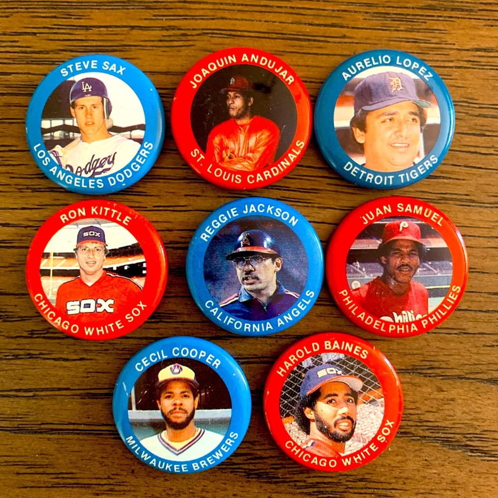 Vintage 1984 Fun Foods Baseball Pins Lot of 8
